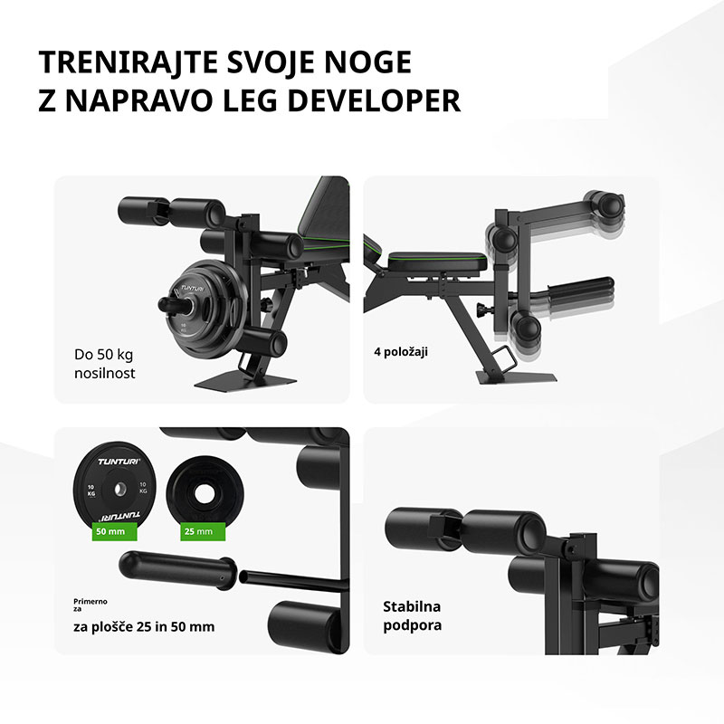 Nastavljiva vadbena klop Tunturi UB60 z dodatkom za noge - slika 3