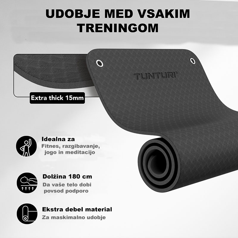 Vadbena blazina Tunturi Platinum 180 × 60 cm – črna - slika 4