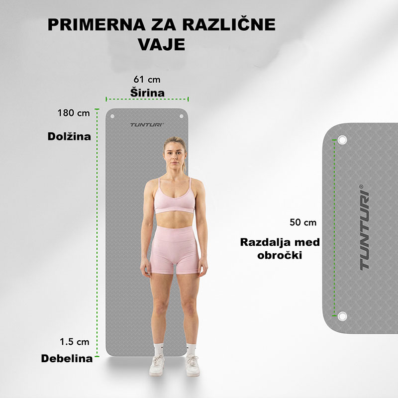 Vadbena blazina Tunturi Platinum 180 × 60 cm – siva - slika 4