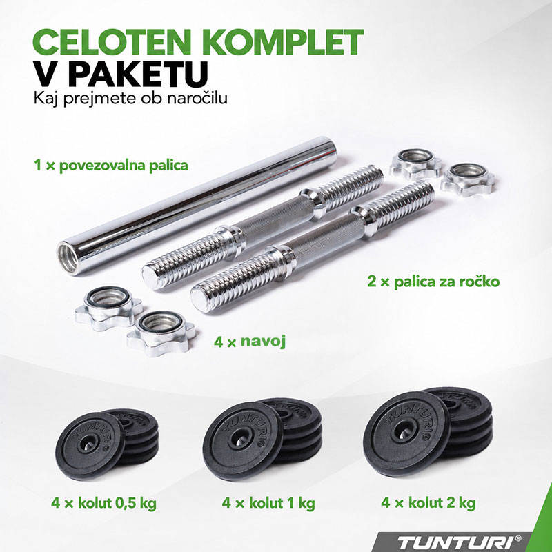 Set uteži Tunturi 20 kg – nastavljivi ročki in povezovalna palica - slika 2