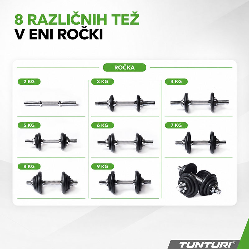Set uteži Tunturi 20 kg – nastavljivi ročki in povezovalna palica - slika 4